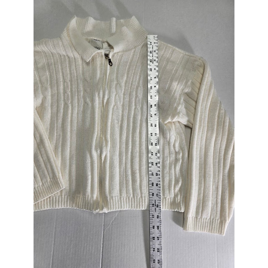 New Moves Womens Knit Zip Up Sweater L Cream Ribbed Mock Neck — image 7 of 7